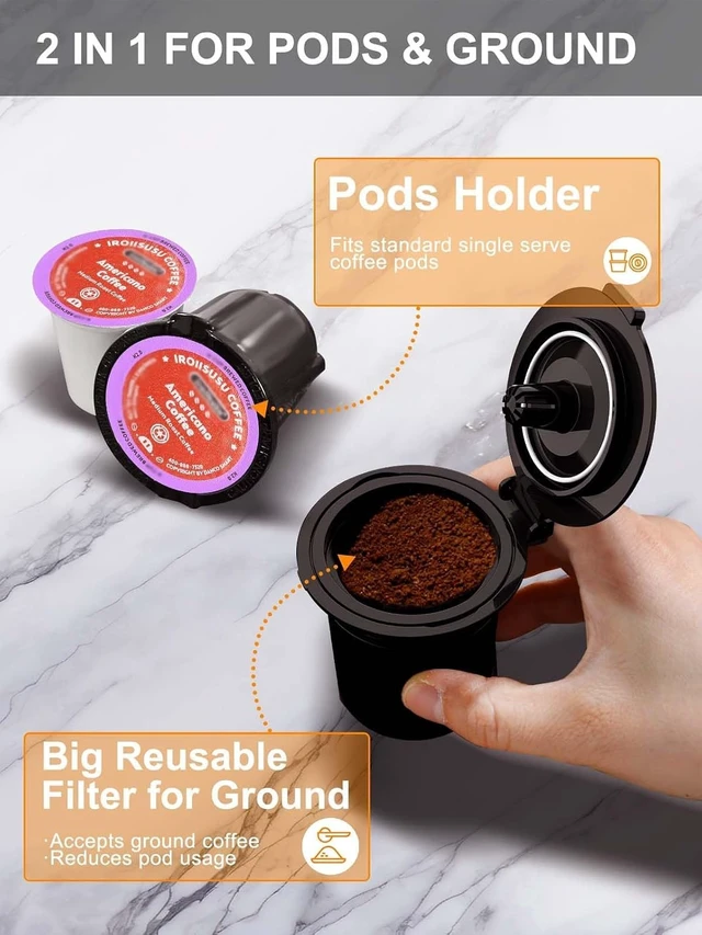 Alt view image 2 of 7 - Karosie Small Single Serve Coffee Maker, Fast Brew for Coffee Pods & Ground Coffee, 6-12 Oz Brew Sizes, One-Button Single Cup Coffee Maker, Coffee Machine with Descaling Reminder,Black