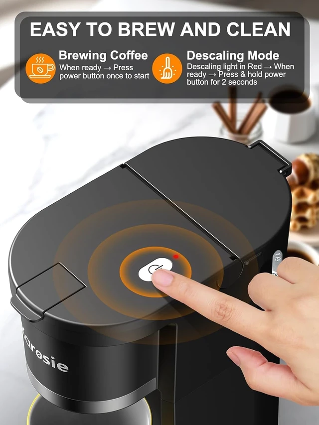 Alt view image 5 of 7 - Karosie Small Single Serve Coffee Maker, Fast Brew for Coffee Pods & Ground Coffee, 6-12 Oz Brew Sizes, One-Button Single Cup Coffee Maker, Coffee Machine with Descaling Reminder,Black