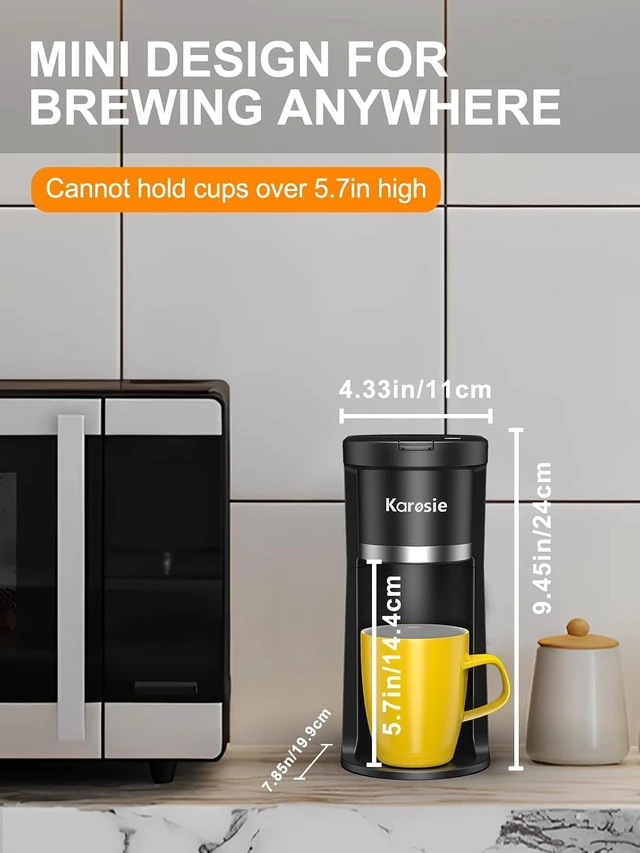 Alt view image 6 of 7 - Karosie Small Single Serve Coffee Maker, Fast Brew for Coffee Pods & Ground Coffee, 6-12 Oz Brew Sizes, One-Button Single Cup Coffee Maker, Coffee Machine with Descaling Reminder,Black