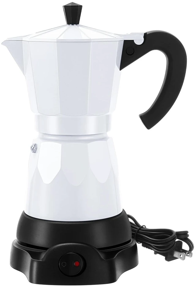 Main image of Lemosae 6 Cup Electric Espresso Coffee Maker 300ml Aluminum,White | Italian Coffee Pot Moka Maker, Portable Detachable Electric Base, Stovetop-free Operation for Home Travel, Holiday Gift