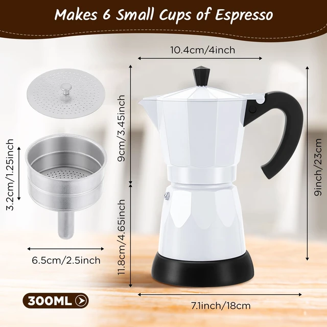 Alt view image 2 of 7 - Lemosae 6 Cup Electric Espresso Coffee Maker 300ml Aluminum,White | Italian Coffee Pot Moka Maker, Portable Detachable Electric Base, Stovetop-free Operation for Home Travel, Holiday Gift