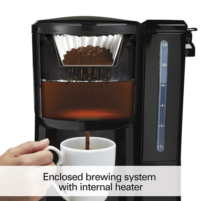 Alt view image 2 of 7 - Hamilton Beach One Press Programmable Dispensing 12 Cup Coffee Maker with Internal Coffee Pot, Stays Warm and Fresh for Hours, 60 oz. Removable Reservoir, Black (47900)