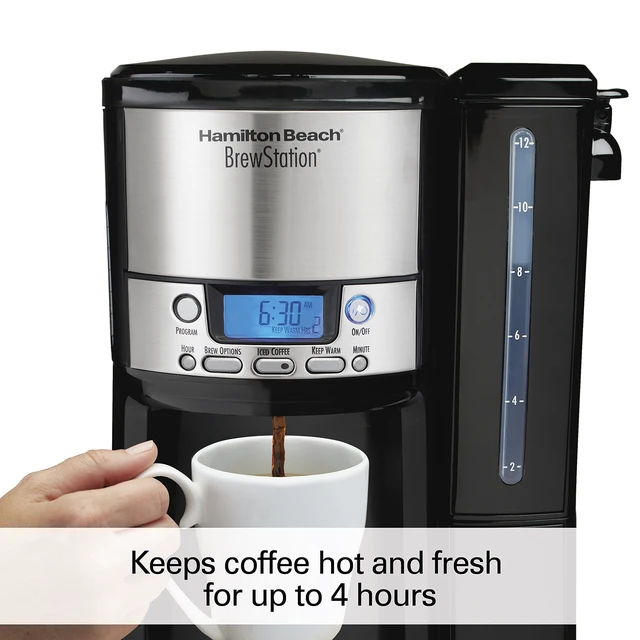 Alt view image 3 of 7 - Hamilton Beach One Press Programmable Dispensing 12 Cup Coffee Maker with Internal Coffee Pot, Stays Warm and Fresh for Hours, 60 oz. Removable Reservoir, Black (47900)