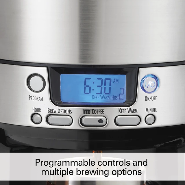 Alt view image 4 of 7 - Hamilton Beach One Press Programmable Dispensing 12 Cup Coffee Maker with Internal Coffee Pot, Stays Warm and Fresh for Hours, 60 oz. Removable Reservoir, Black (47900)