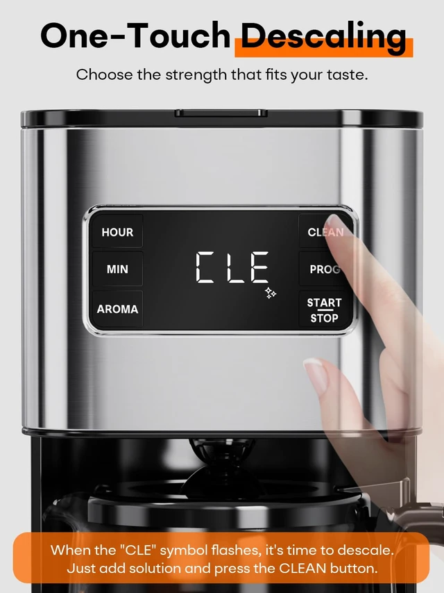 Alt view image 6 of 7 - 12 Cup Drip Coffee Maker Programmable, Regular & Strong, LED Display | Pause & Serve, 2-Hour Keep Warm, Stainless Steel Housing, Heat Resistant Glass Carafe, Auto Shut Off, Reusable Filter, Silver