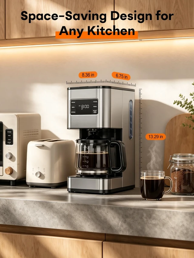 Alt view image 7 of 7 - 12 Cup Drip Coffee Maker Programmable, Regular & Strong, LED Display | Pause & Serve, 2-Hour Keep Warm, Stainless Steel Housing, Heat Resistant Glass Carafe, Auto Shut Off, Reusable Filter, Silver