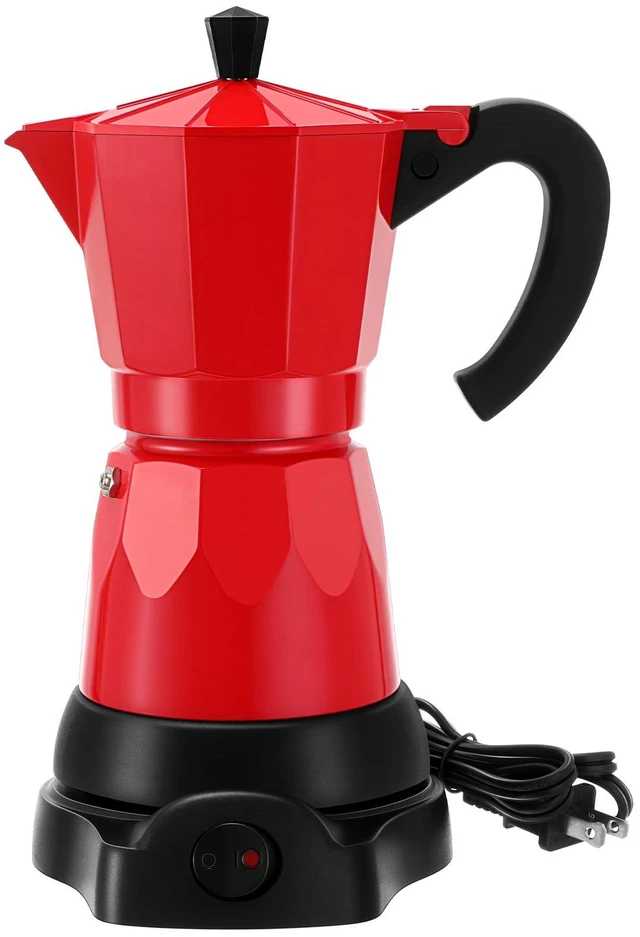 Main image of Lemosae 6 Cup Electric Espresso Coffee Maker 300ml Aluminum,Red | Italian Coffee Pot Moka Maker, Portable Detachable Electric Base, Stovetop-free Operation for Home Travel, Holiday Gift