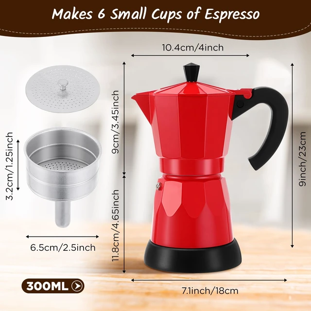 Alt view image 2 of 7 - Lemosae 6 Cup Electric Espresso Coffee Maker 300ml Aluminum,Red | Italian Coffee Pot Moka Maker, Portable Detachable Electric Base, Stovetop-free Operation for Home Travel, Holiday Gift