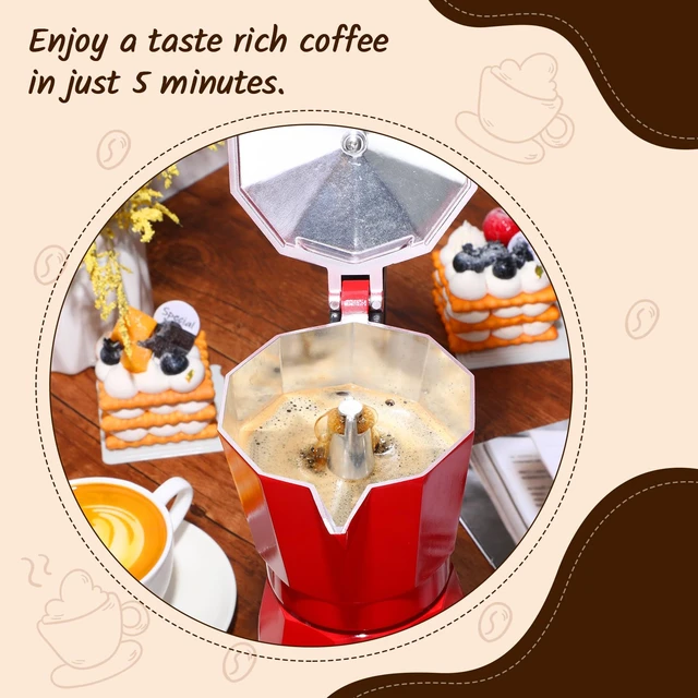 Alt view image 3 of 7 - Lemosae 6 Cup Electric Espresso Coffee Maker 300ml Aluminum,Red | Italian Coffee Pot Moka Maker, Portable Detachable Electric Base, Stovetop-free Operation for Home Travel, Holiday Gift