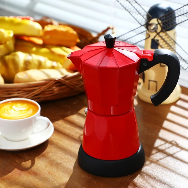 Alt view image 7 of 7 - Lemosae 6 Cup Electric Espresso Coffee Maker 300ml Aluminum,Red | Italian Coffee Pot Moka Maker, Portable Detachable Electric Base, Stovetop-free Operation for Home Travel, Holiday Gift