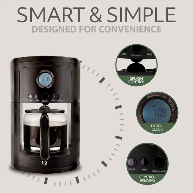 Alt view image 3 of 7 - WILLOW 12-Cup Programmable Drip Coffee Maker with Glass Carafe Delay Brew Coffee Machine with Timer, 1-4 Cup Setting, Keep Warm, Auto Shut-Off & Reusable Filter, Coffee Pot - Black