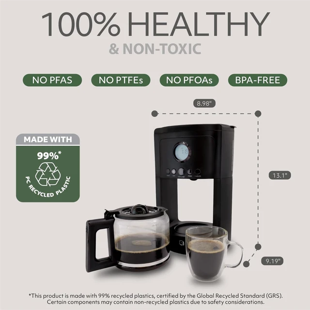 Alt view image 5 of 7 - WILLOW 12-Cup Programmable Drip Coffee Maker with Glass Carafe Delay Brew Coffee Machine with Timer, 1-4 Cup Setting, Keep Warm, Auto Shut-Off & Reusable Filter, Coffee Pot - Black