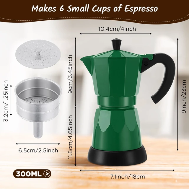 Alt view image 2 of 7 - Lemosae 6 Cup Electric Espresso Coffee Maker 300ml Aluminum,Dark Green | Italian Coffee Pot Moka Maker, Portable Detachable Electric Base, Stovetop-free Operation for Home Travel, Holiday Gift