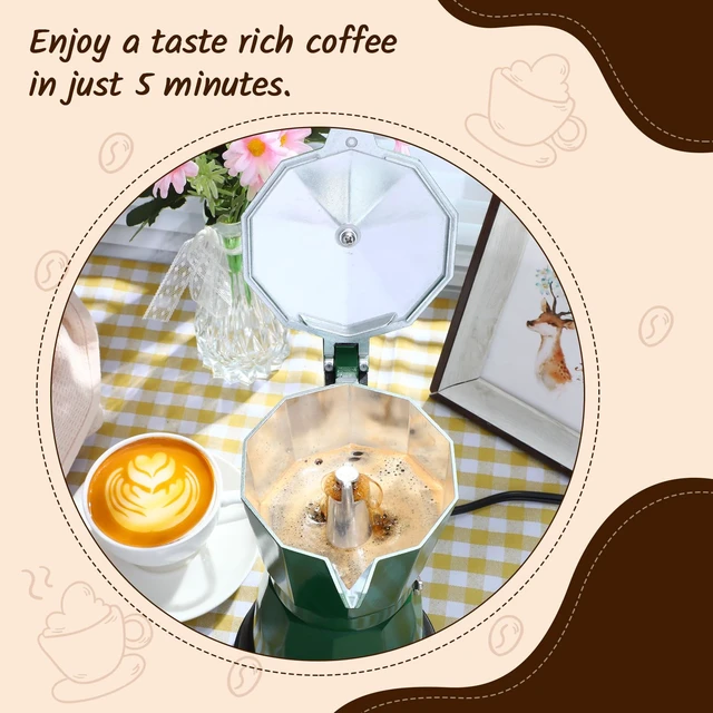 Alt view image 3 of 7 - Lemosae 6 Cup Electric Espresso Coffee Maker 300ml Aluminum,Dark Green | Italian Coffee Pot Moka Maker, Portable Detachable Electric Base, Stovetop-free Operation for Home Travel, Holiday Gift