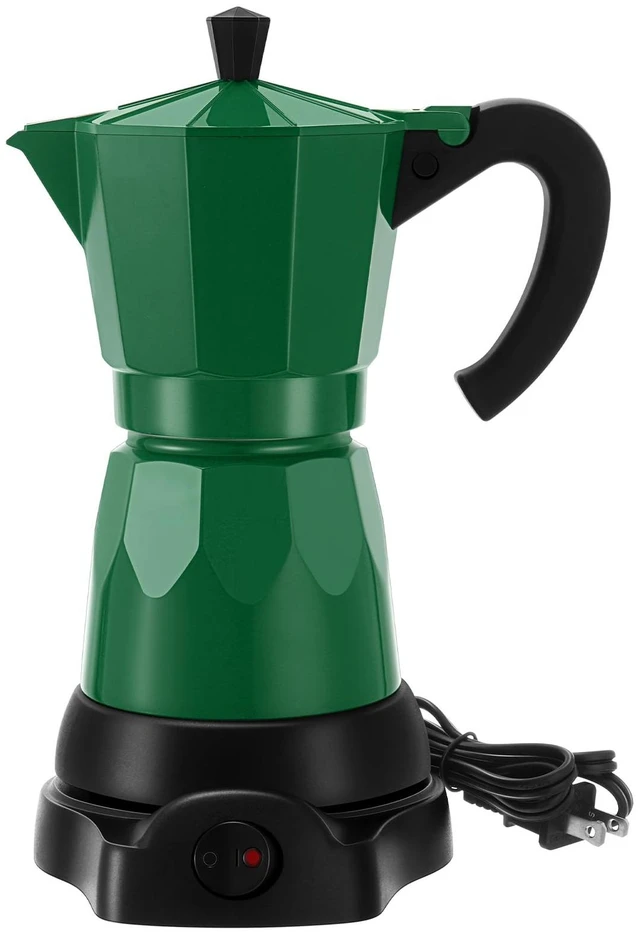 Main image of Lemosae 6 Cup Electric Espresso Coffee Maker 300ml Aluminum,Dark Green | Italian Coffee Pot Moka Maker, Portable Detachable Electric Base, Stovetop-free Operation for Home Travel, Holiday Gift