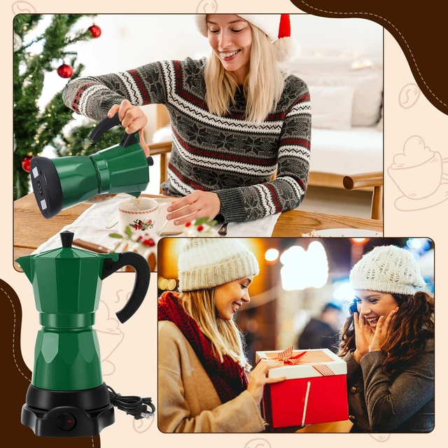 Alt view image 6 of 7 - Lemosae 6 Cup Electric Espresso Coffee Maker 300ml Aluminum,Dark Green | Italian Coffee Pot Moka Maker, Portable Detachable Electric Base, Stovetop-free Operation for Home Travel, Holiday Gift