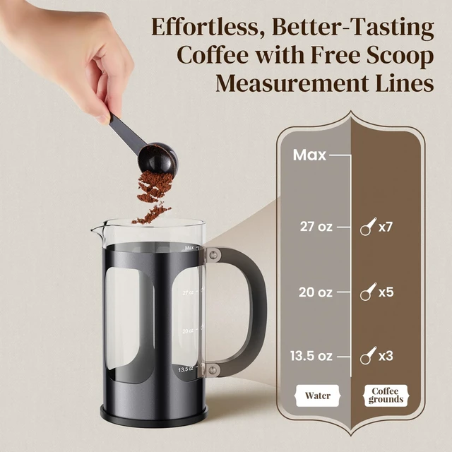 Alt view image 7 of 7 - Veken 34oz French Press Coffee Maker, No Plastic Touching Cafe,1 L Cafetera | Thickened Glass Stainless Steel Brewer, Cold Brew Pot for Kitchen,Travel,Camping,Tea,Gifts,Bar Accessories, Decor