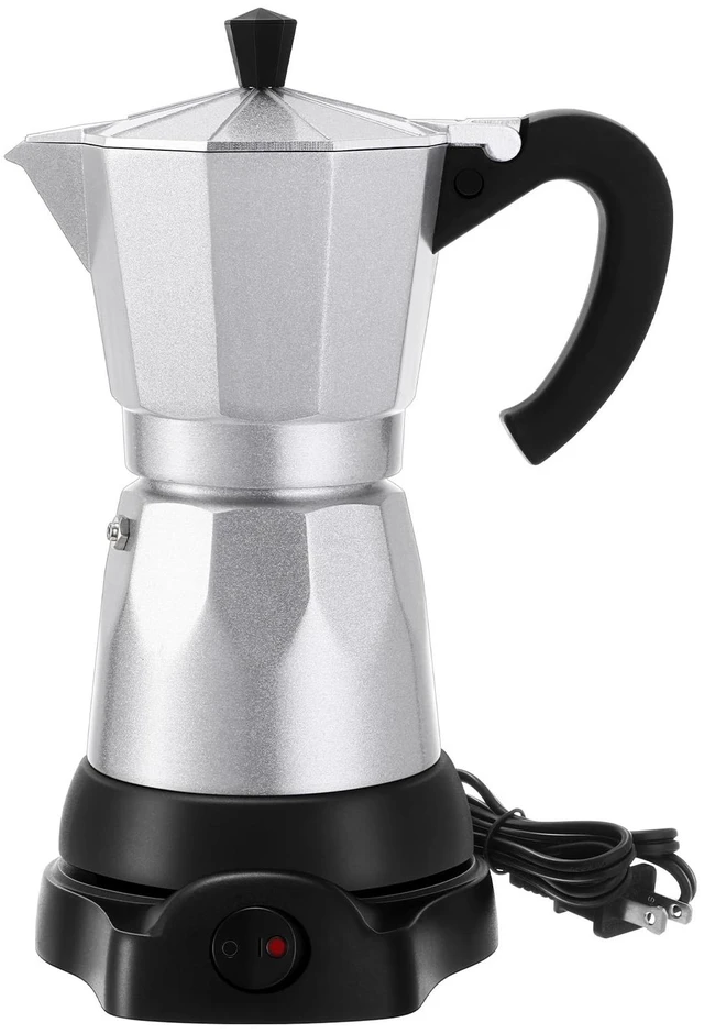 Main image of Lemosae 6 Cup Electric Espresso Coffee Maker 300ml Aluminum,Silver | Italian Coffee Pot Moka Maker, Portable Detachable Electric Base, Stovetop-free Operation for Home Travel, Holiday Gift