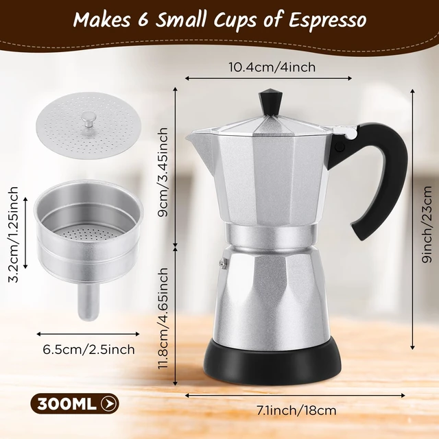 Alt view image 3 of 7 - Lemosae 6 Cup Electric Espresso Coffee Maker 300ml Aluminum,Silver | Italian Coffee Pot Moka Maker, Portable Detachable Electric Base, Stovetop-free Operation for Home Travel, Holiday Gift