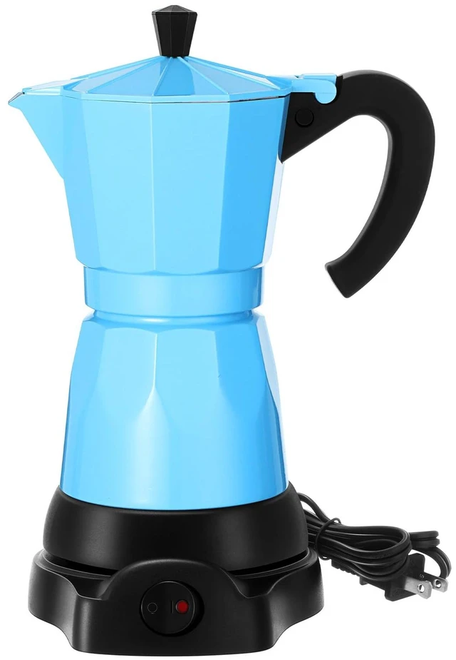 Main image of Lemosae 6 Cup Electric Espresso Coffee Maker 300ml Aluminum,Blue | Italian Coffee Pot Moka Maker, Portable Detachable Electric Base, Stovetop-free Operation for Home Travel, Holiday Gift