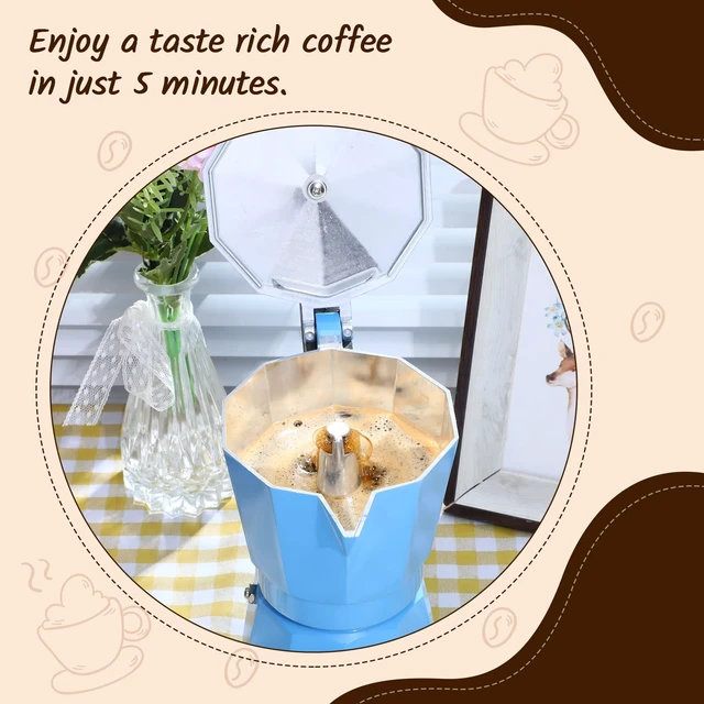 Alt view image 3 of 7 - Lemosae 6 Cup Electric Espresso Coffee Maker 300ml Aluminum,Blue | Italian Coffee Pot Moka Maker, Portable Detachable Electric Base, Stovetop-free Operation for Home Travel, Holiday Gift
