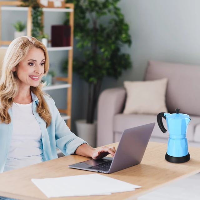 Alt view image 7 of 7 - Lemosae 6 Cup Electric Espresso Coffee Maker 300ml Aluminum,Blue | Italian Coffee Pot Moka Maker, Portable Detachable Electric Base, Stovetop-free Operation for Home Travel, Holiday Gift
