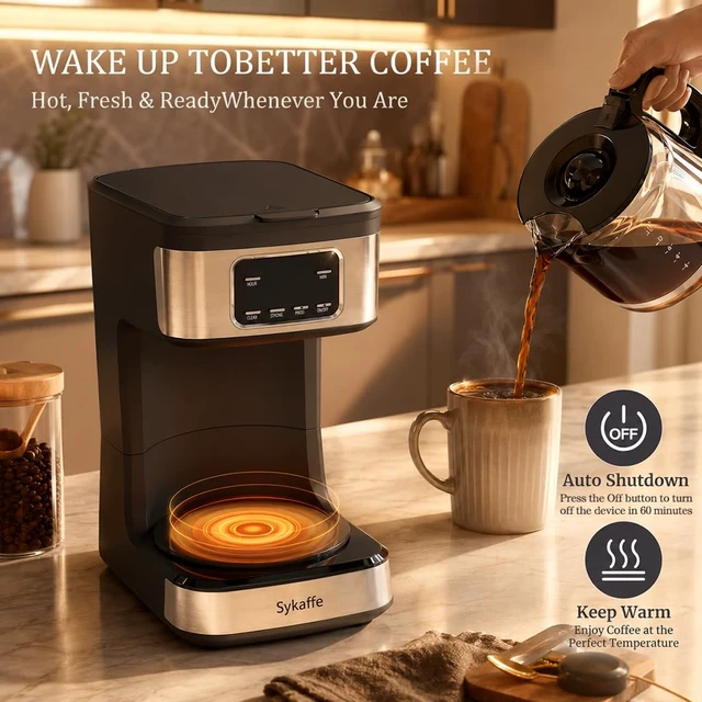 Alt view image 4 of 7 - Sykaffe 12 Cup Programmable Coffee Maker,Drip Coffee Maker with 60oz Tank | 24H Timer Brewing,Schedule coffee ahead with programmable settings,auto keep warm and shut off for fresh coffee anytime