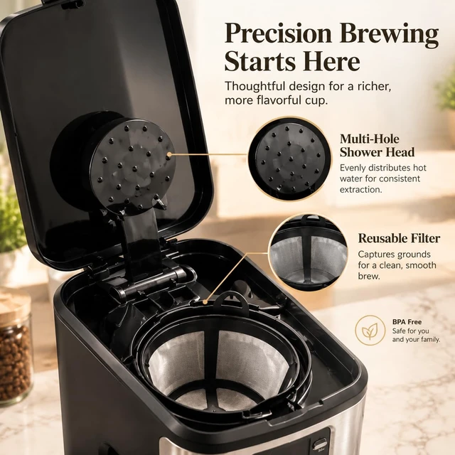 Alt view image 7 of 7 - Sykaffe 12 Cup Programmable Coffee Maker,Drip Coffee Maker with 60oz Tank | 24H Timer Brewing,Schedule coffee ahead with programmable settings,auto keep warm and shut off for fresh coffee anytime