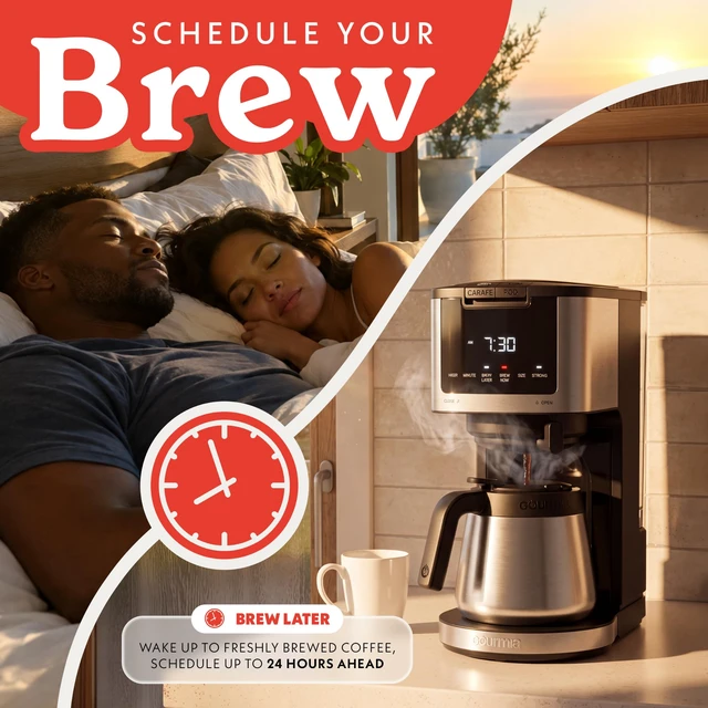 Alt view image 5 of 7 - Gourmia Coffee Maker - 12-Cup & Single Serve, Thermal Carafe, Black | K-Cup & Ground Coffee Compatible, Digital Display with Brew Later, Strong Setting, Pause & Serve, Fold-Away Cup Shelf