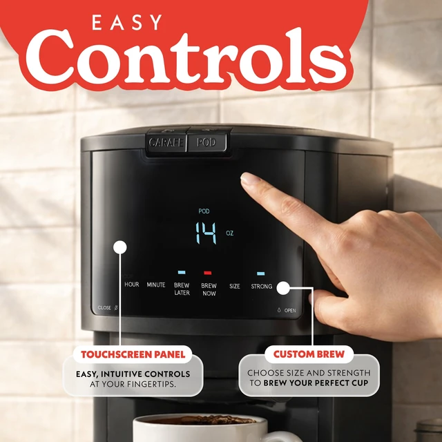 Alt view image 6 of 7 - Gourmia Coffee Maker - 12-Cup & Single Serve, Thermal Carafe, Black | K-Cup & Ground Coffee Compatible, Digital Display with Brew Later, Strong Setting, Pause & Serve, Fold-Away Cup Shelf
