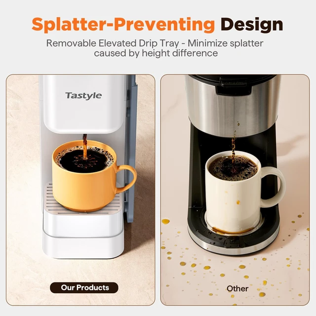 Alt view image 4 of 6 - Tastyle Hot & Iced Coffee Maker with Magnetic K-Pod Holder, Fits 7.3'' Mug | Stores 10 Pods, for K Cup & Grounds, Compact for Home, Office & RV, Brew 6-24oz Coffee, 40 oz Removable Tank, K330CH, White
