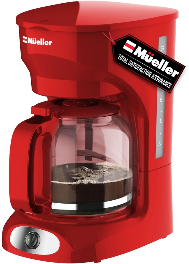 Main image of MUELLER HOME 12-Cup Red Coffee Maker | Borosilicate Carafe, Auto-Off, Reusable Filter, Anti-Drip, Keep-Warm Function
