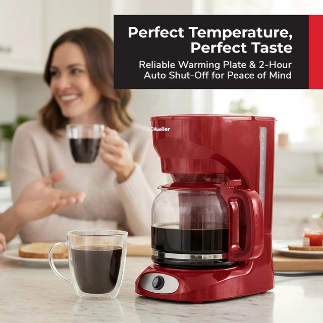 Alt view image 3 of 7 - MUELLER HOME 12-Cup Red Coffee Maker | Borosilicate Carafe, Auto-Off, Reusable Filter, Anti-Drip, Keep-Warm Function