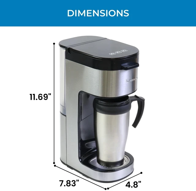 Alt view image 4 of 5 - Koolatron Kenmore Single Serve Coffee Maker with Travel Mug, Black | 612 Oz Brew Sizes, Compatible with Keurig KCup Pods & Ground Coffee, One Cup Brewer, Hot & Iced Machine
