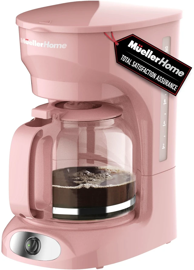 Main image of MUELLER HOME 12-Cup Pink Coffee Maker | Borosilicate Carafe, Auto-Off, Reusable Filter, Anti-Drip, Keep-Warm Function