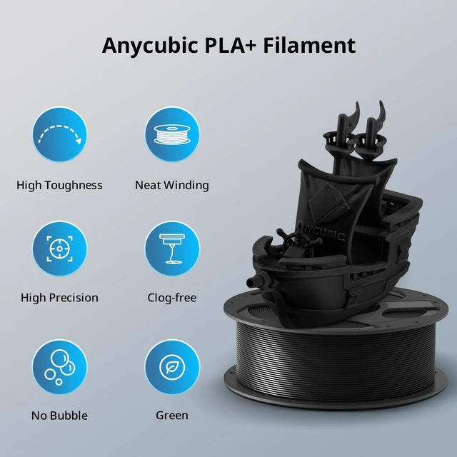 Alt view image 2 of 7 - ANYCUBIC PLA+ 3D Printer Filament Bundle, PLA Plus 1.75mm Dimensional Accuracy +/- 0.02mm, Fit Most FDM 3D Printers, 1KG Reusable Spool, 2KG Black+Black