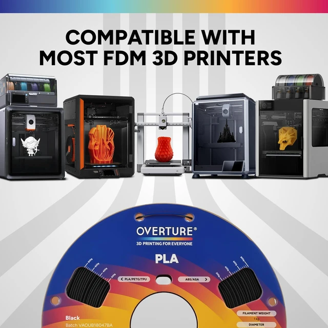 Alt view image 5 of 7 - OVERTURE 4KG Bundle High Speed PLA Filament 1.75mm, 3D Printer Filament | Neatly Wound 4 Pack 1kg Spool (2.2lbs) Rapid PLA, Dimensional Accuracy +/- 0.02 mm, Fit Most FDM 3D Printers (Black*4)