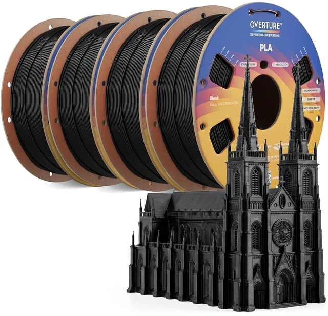 Main image of OVERTURE 4KG Bundle High Speed PLA Filament 1.75mm, 3D Printer Filament | Neatly Wound 4 Pack 1kg Spool (2.2lbs) Rapid PLA, Dimensional Accuracy +/- 0.02 mm, Fit Most FDM 3D Printers (Black*4)