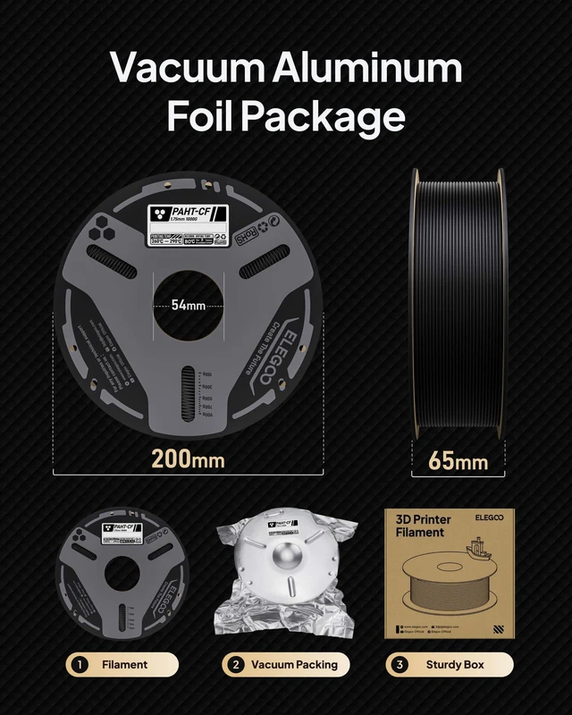 Alt view image 6 of 7 - ELEGOO Carbon Fiber PAHT 3D Printer Filament 1.75mm Black 1KG | Nylon CF High Temp, High Strength & Rigidity, Corrosion Resistance, 1KG(2.2lbs) Spool for Enclosed FDM 3D Printers