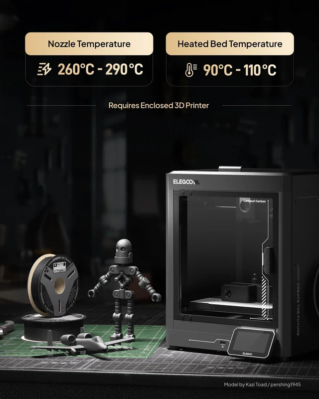 Alt view image 7 of 7 - ELEGOO Carbon Fiber PAHT 3D Printer Filament 1.75mm Black 1KG | Nylon CF High Temp, High Strength & Rigidity, Corrosion Resistance, 1KG(2.2lbs) Spool for Enclosed FDM 3D Printers