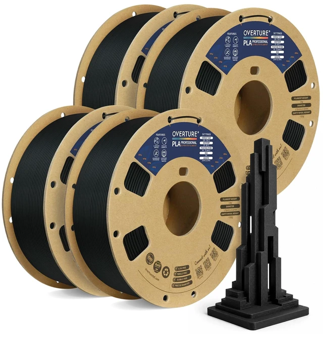 Main image of OVERTURE 4KG Bundle PLA Plus (PLA+) 3D Printer Filament 1.75mm | Stronger & More Durable, 4 Pack 1kg (2.2lbs), High Precision +/- 0.02mm, Fit Most FDM 3D Printers (Black*4)