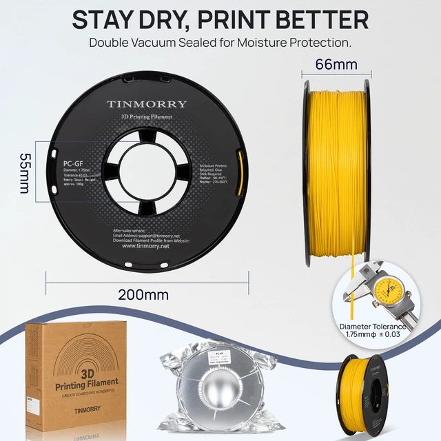 Alt view image 5 of 5 - TINMORRY PC-GF Glass Fiber 3D Printer Filament 1.75mm, 1 KG, Carter Yellow | Glass Fiber Reinforced PC, High Heat Resistance, High Strength & Impact Resistance, Functional Parts, Prototypes