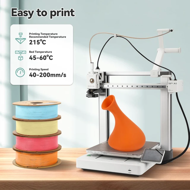 Alt view image 2 of 7 - 3DHoJor Matte PLA 3D Printing Filament 4 Pack, 4KG | Strawberry red+Light Blue+Almond Yellow+Tangerine