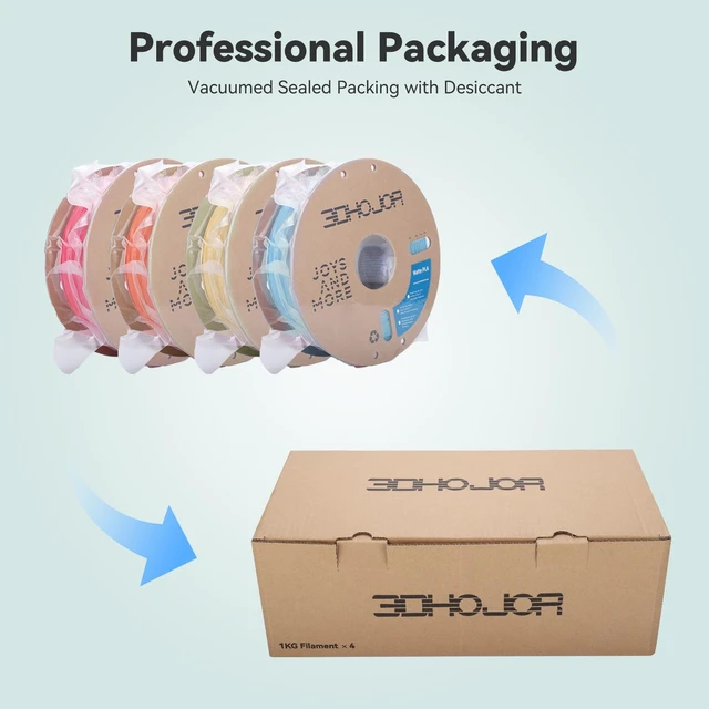 Alt view image 5 of 7 - 3DHoJor Matte PLA 3D Printing Filament 4 Pack, 4KG | Strawberry red+Light Blue+Almond Yellow+Tangerine