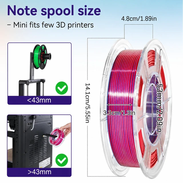 Alt view image 3 of 7 - Dynta 3D Printer Filament Bundle, Silk PLA 6x250g Shiny Dual Color 1.75mm | Multicolor Vibrant Silk PLA for FDM 3D Printer, Red-Gold/Blue/Green, Blue-Green/Purple, Yellow for Arts & Crafts