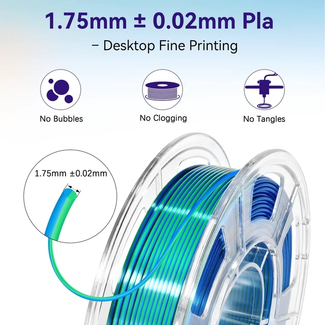 Alt view image 7 of 7 - Dynta 3D Printer Filament Bundle, Silk PLA 6x250g Shiny Dual Color 1.75mm | Multicolor Vibrant Silk PLA for FDM 3D Printer, Red-Gold/Blue/Green, Blue-Green/Purple, Yellow for Arts & Crafts
