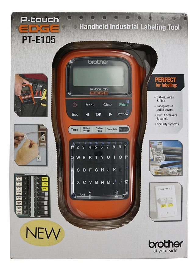 Alt view image 7 of 7 - Brother PT-E105 P-Touch Edge Handheld Industrial Monochrome Label Maker with Interactive Menu and Automatic Lamination (AAA Batteries Not Included)
