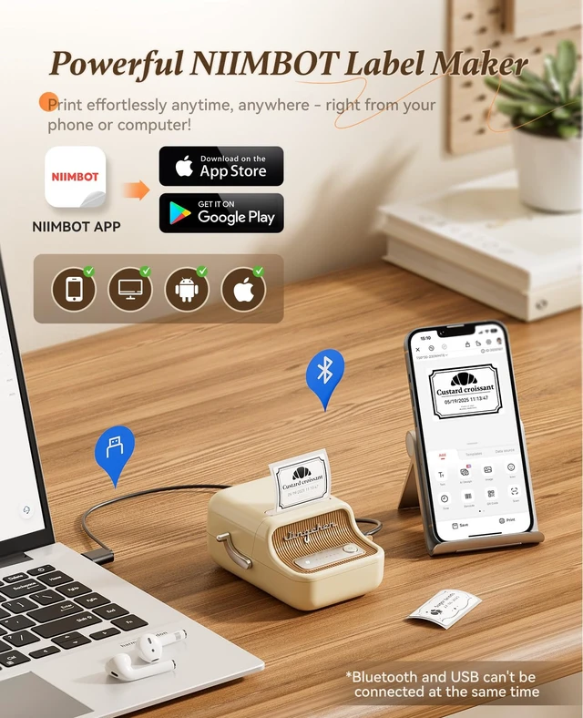 Alt view image 7 of 7 - NIIMBOT B21 Label Maker, Thermal Label Printer, Portable Inkless Label Makers for Home/Office/Business, with 1 Pack 50x30mm White Label, Compatible with iOS & Android, (White)