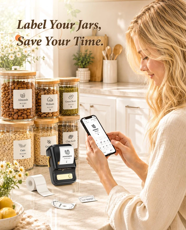 Alt view image 3 of 7 - NIIMBOT B21 Label Maker, 2 Inch Portable Inkless Label Machine, Black | Thermal Label Printer with 1 Pack 50x30mm White Label for Home/Office/Business, Compatible with iOS & Android