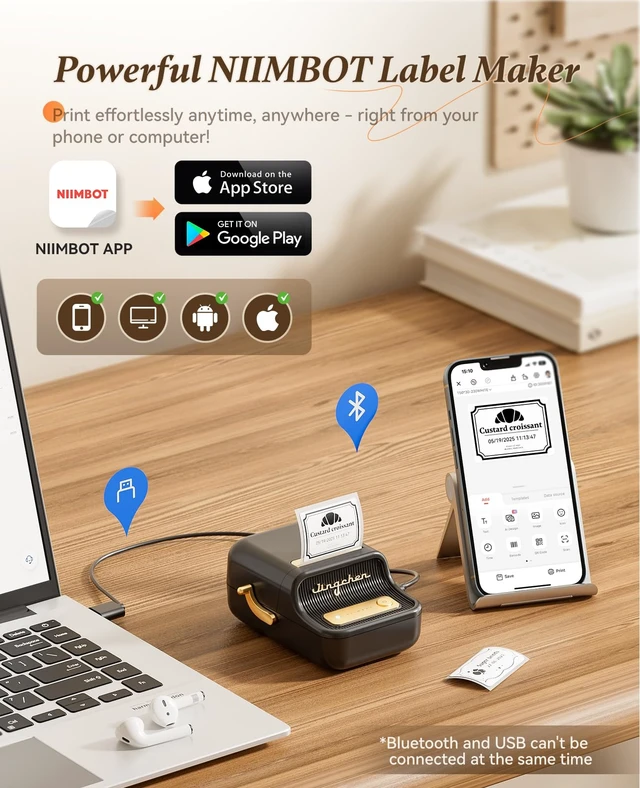 Alt view image 7 of 7 - NIIMBOT B21 Label Maker, 2 Inch Portable Inkless Label Machine, Black | Thermal Label Printer with 1 Pack 50x30mm White Label for Home/Office/Business, Compatible with iOS & Android